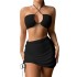 2024 European and American foreign trade new sexy split swimsuit ins bikini solid color hanging neck tie tight swimsuit for women