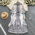 Spring and Autumn Palace Style Retro High End Printed Chiffon Dress for Women, with a cinched waist and slimming effect, single breasted, socialite long skirt