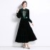 Real shooting of autumn and winter new velvet heavy embroidery temperament long style big swing dress in stock