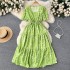 Summer vacation style retro niche design printed dress with women's waist cinched and wide swing A-line fairy long skirt