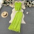 Gentle style hollow out set women's summer round neck sleeveless top+mid length tassel wrapped hip skirt two-piece set