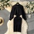 Sweater Women's Winter Fashion Set Light Luxury Hot Diamond Bubble Sleeve Hoodie Versatile Vest Dress Knitted Two Piece Set