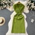 2023 Summer French Retro Style Polo Collar Loose Waist Strap A-line Knitted Dress Casual Long Dress