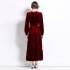 Real shooting of autumn and winter new velvet heavy embroidery temperament long style big swing dress in stock