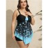 2024 New European and American Amazon Cross border Large Size Swimsuit Women's Printed Strap Slimming Short Skirt Swimsuit