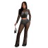 C6799 Cross border AliExpress Amazon Europe and America Fashion Women's Wear Solid Color Mesh Hot Diamond Long Sleeve Long Pants Two Piece Set