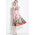 Real time spot new French style elegant socialite style high waist slimming positioning printed pleated dress