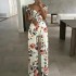 AliExpress Cross border 2024 European and American Women's Fashion One Shoulder Printed Temperament Comfortable and Casual High Waist jumpsuit for Women