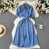 Retro Kikyo Dress, Women's Summer New Style, French Luxury, niche, waist cinched, lapel, single breasted shirt, long skirt