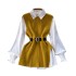 Light luxury socialite set women's loose long sleeved white shirt top+split knit vest vest vest two-piece set 0.4kg