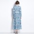 Real time shooting of autumn clothing, new high-end lace printed hollow out long dress with large swing in stock