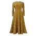 D469 Cross border new women's round neck long sleeved solid color sequin high waist temperament mid length dress European and American dress