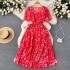 Summer vacation style retro niche design printed dress with women's waist cinched and wide swing A-line fairy long skirt