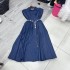 Australian French retro stand up collar sleeveless waist cinched shirt dress with a high-end feel, long dress A1 # 8635