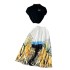 European and American Ins style summer short knit top+mid to long pleated printed skirt two-piece set for women