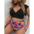 2022 New Cross border European and American Fat Granny Large Size Split Bikini with ruffle edge print high waisted swimsuit for women