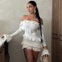 2024 Autumn European and American Women's New Fashion Long Sleeve Trumpet Sleeve One Shoulder Lotus Leaf Edge Float Short Dress