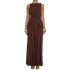 2024 Autumn Cross border Women's Wear European and American Dress Fashion Sleeveless Solid Color Slim Fold Long Dress