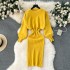 Sweater Women's Winter Fashion Set Light Luxury Hot Diamond Bubble Sleeve Hoodie Versatile Vest Dress Knitted Two Piece Set