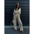 European and American spot women's clothing 2024 new fashionable solid color lace up waist deep V-neck casual one-piece wide leg pants