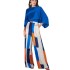 Spot European and American Cross border Women's Clothing 2024 New Style Loose Commuting Blue Top High Waist Wide Leg Pants Set