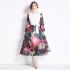 2024 Heavy Industry Positioned Printed Lace Lace Splicing Crimson Large Swing Dress