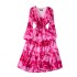 French dress women's 2023 new elastic waistband tie dye ruffled lantern sleeves floral chiffon holiday skirt