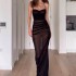 Amazon AliExpress independent website cross-border popular women's sexy perspective high slit backless camisole dress