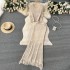 Gentle style hollow out set women's summer round neck sleeveless top+mid length tassel wrapped hip skirt two-piece set