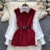 Light luxury socialite set women's loose long sleeved white shirt top+split knit vest vest vest two-piece set 0.4kg