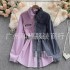 Cowboy patchwork lapel dress autumn and winter new Korean version waist cinching slimming irregular mid length shirt 480g