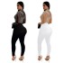 C6912 Cross border AliExpress Amazon European and American Fashion Women's Solid Color Mesh Hot Diamond Long Sleeve Pants jumpsuit