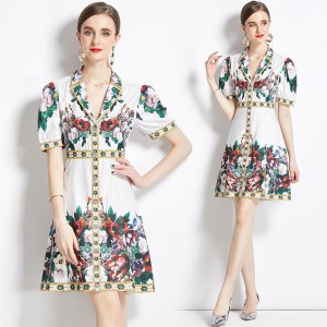 Real time spot new women's summer short high waisted and slimming French retro fashion dress