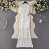 Korean chic niche retro hollow hook flower knitted suit for women, slim fit and slimming temperament, including buttocks and fish tail dress