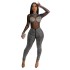 C6203 Cross border AliExpress Amazon European and American Fashion Women's Solid Color Mesh Hot Diamond Long Sleeve Pants jumpsuit