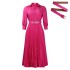 D522 Foreign Trade Women's Wear 2024 New Fashion Collar Long Sleeve High Waist Temperament Folded Solid Color African Dress