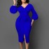 D354 Amazon European and American Women's V-neck Bubble Sleeve Split Dress Office Pencil Dress African Dress