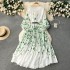 European and American court style floral dress with pleated waist and lantern sleeves for women. The design is niche, light luxury, super fairy, and grand skirt