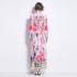 Real time spot 2024 early spring temperament retro print V-neck high waist slimming long dress