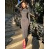 2023 Autumn New Amazon Cross border Foreign Trade Half High Collar Pit Strip Long Sleeve Skirt for Women, slimming and cinching waist dress