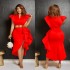 C6740 Cross border AliExpress Amazon Europe and America Fashion Women's Wear Solid Color Belt Ruffle Irregular Dress