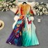 European plus size women's clothing with high-end printing, heavy nail bead pleating, long dress, pleated skirt, elegant dress for women