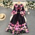 European and American court style floral dress with pleated waist and lantern sleeves for women. The design is niche, light luxury, super fairy, and grand skirt