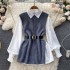 Light luxury socialite set women's loose long sleeved white shirt top+split knit vest vest vest two-piece set 0.4kg