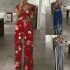 AliExpress Cross border 2024 European and American Women's Fashion One Shoulder Printed Temperament Comfortable and Casual High Waist jumpsuit for Women