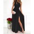 2024 new Amazon European and American women's foreign trade slanted shoulder long dress with sleeveless and sexy high waist slit dress temperament