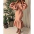 D115 cross-border source African plus size women's fashion solid color V-neck bubble long sleeved fishtail skirt European and American dress