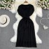 2023 Summer French Retro Style Polo Collar Loose Waist Strap A-line Knitted Dress Casual Long Dress