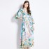 Original shot | 2024 minimalist printed elegant temperament long V-neck dress with belt included