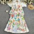 2024 early spring new niche elegant printed buckle slim fit long French bubble sleeve dress temperament dress